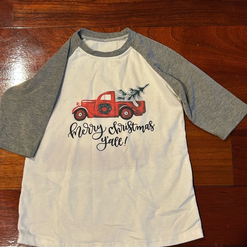 Kids Christmas Truck Tee - Red & Gray Raglan may fit Sz 4-5